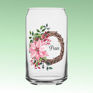 Name, Peace Pink Poinsettia Kranz 16oz Dosenglas