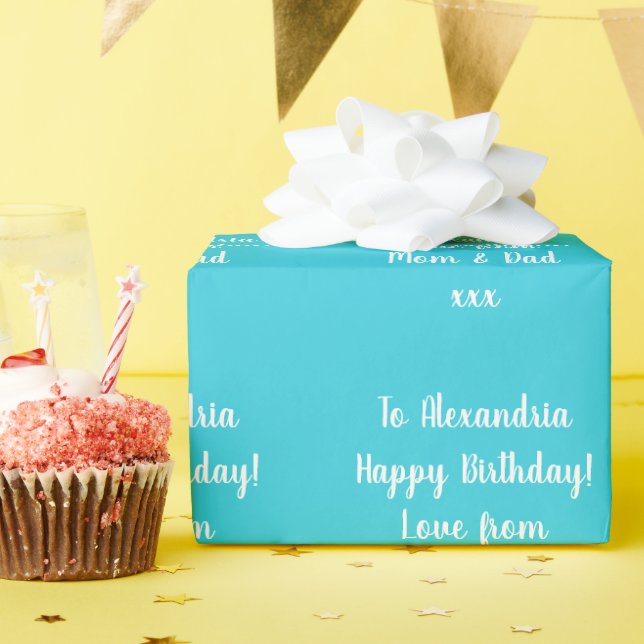 Name Personalisiert Modernes Aquamarines Glück Geb Geschenkpapier (Geburtstagsparty)