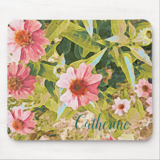 Name Personalisiert Pink Coneflower Green Blätter Mousepad