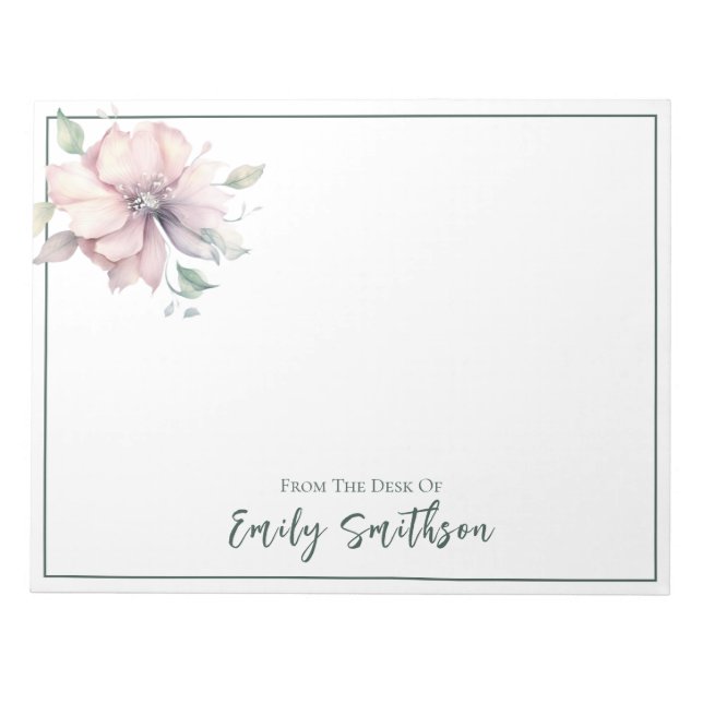 Name Personalisiert rosa und grün floraler Notepad Notizblock (Vorderseite)