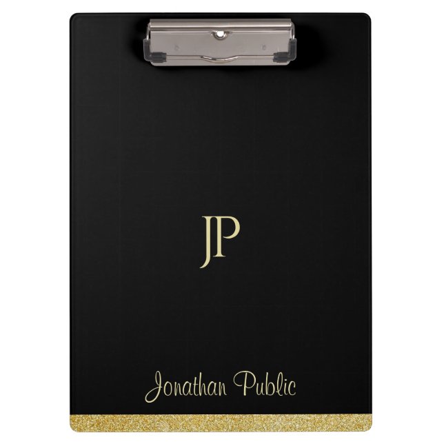 Name-personalisierter Goldtext-modernes Monogramm Klemmbrett (Vorderseite)