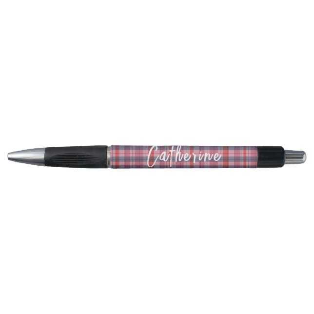 Name Personalisierter Rosa Karierter Stift | One O (Vorderseite)