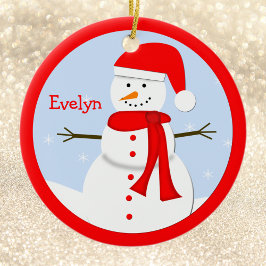 Name Personalisierter Weihnachtsschneemann-Ornamen Keramikornament