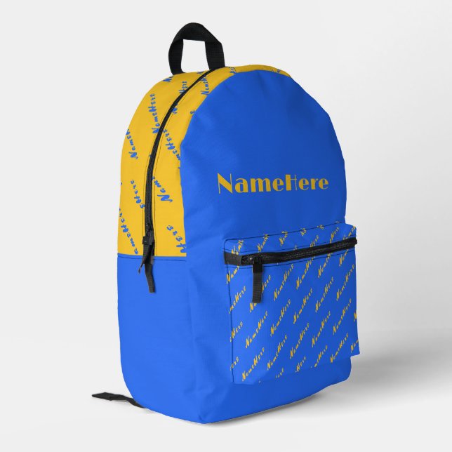 Name Personalization Bright Sun Yellow Royal Blue Bedruckter Rucksack (Rückseitige Ecke links)