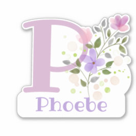Name Phoebe & Initial mit Blumendesign Aufkleber