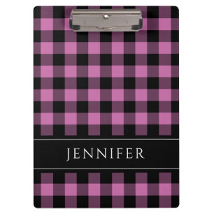 Name Pink & Black Karos Gingham Muster Klemmbrett