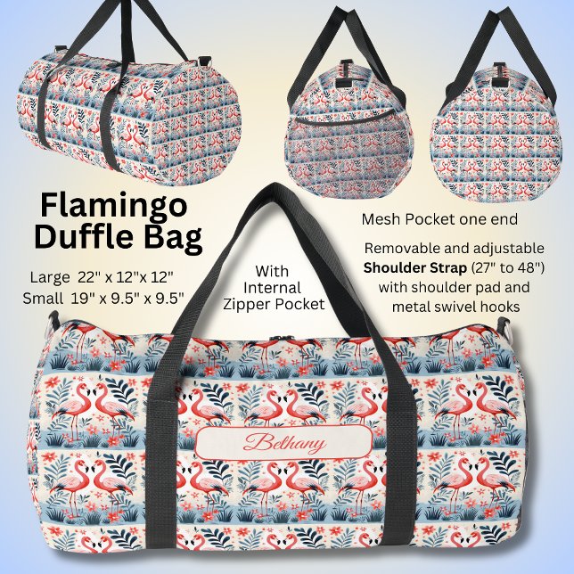 Name Pink Flamingo Design hinzufügen Duffle Bag (Von Creator hochgeladen)