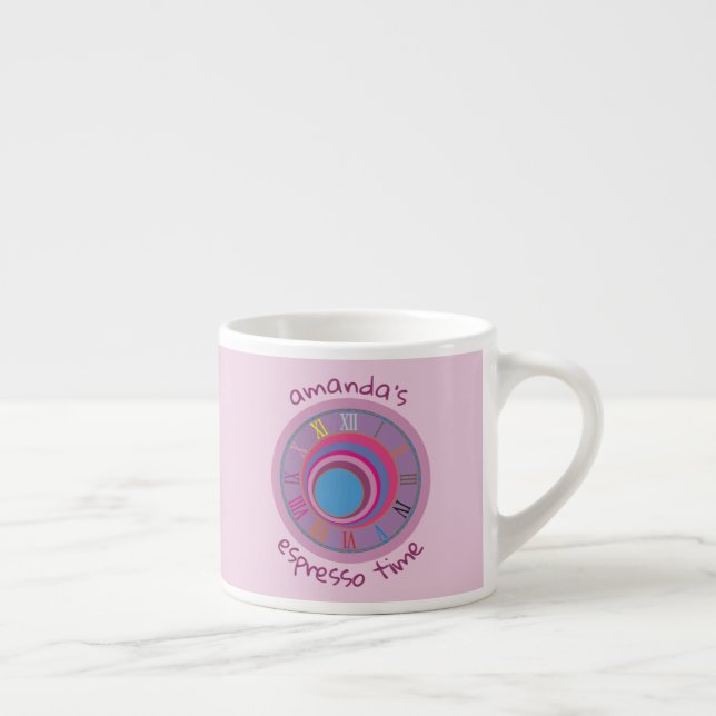 Name Pink Lila Blue Circles Roman Numerres Uhr Espressotasse (Rechts)