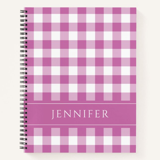 Name Pink & White Gingham Checkered Pattern Editor Notizbuch (Vorderseite)