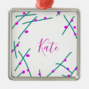 Name Pinkgrüner Kirschbaum Boho Retro Rustikal Fet Ornament Aus Metall