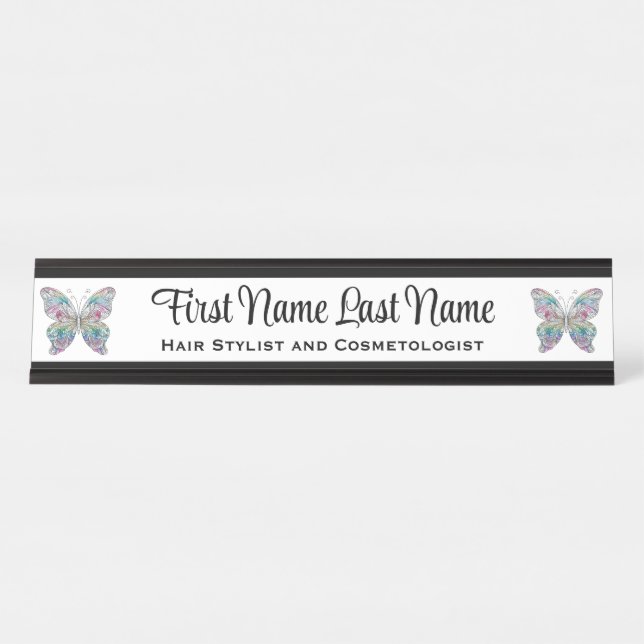 Name Plakat für die Schwarzweiß-Rainbow-Butterfly- Schreibtischnamensplakette (Vorderseite )