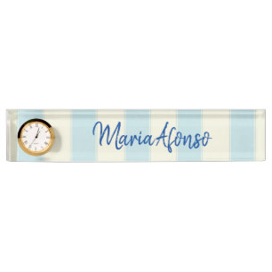 Name Plate Blue Beige Streifen Namensplakette