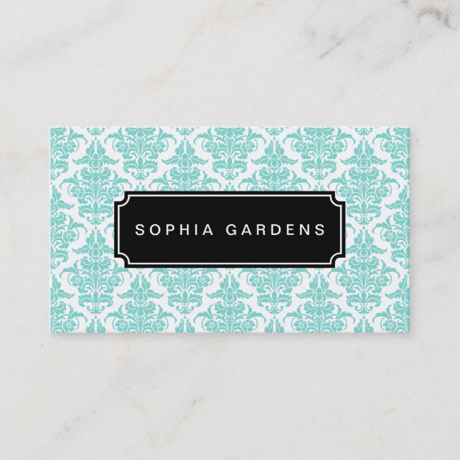 Name Plate v3 - Damask - Aqua Visitenkarte (Vorderseite)