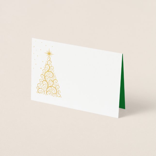 Name Platzkarte Gold Foiled Christmas Tree & Stars Folienkarte (Vorderseite)