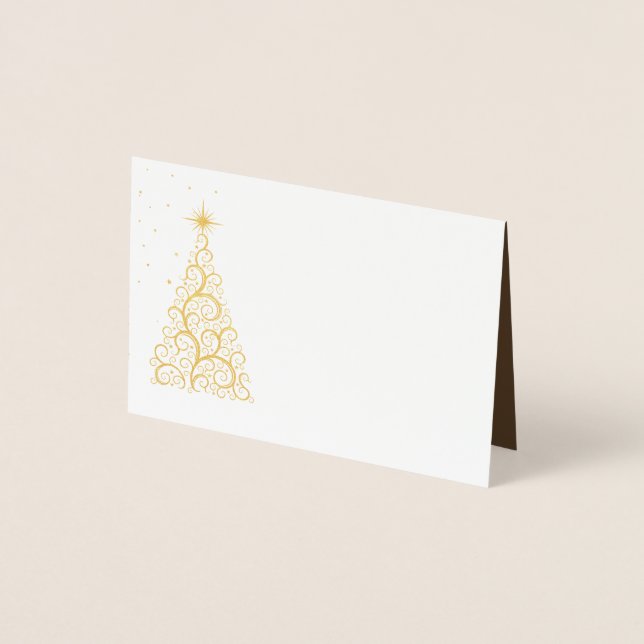 Name Platzkarte Gold Foiled Christmas Tree & Stars Folienkarte (Vorderseite)