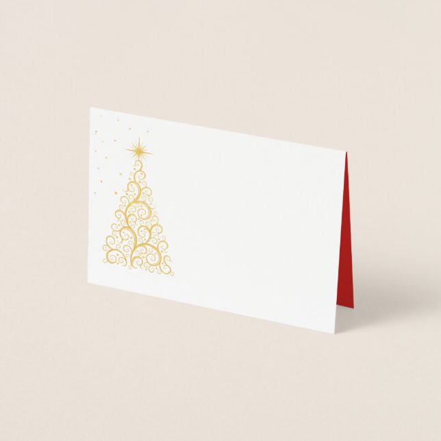 Name Platzkarte Gold Foiled Christmas Tree & Stars Folienkarte (Vorderseite)
