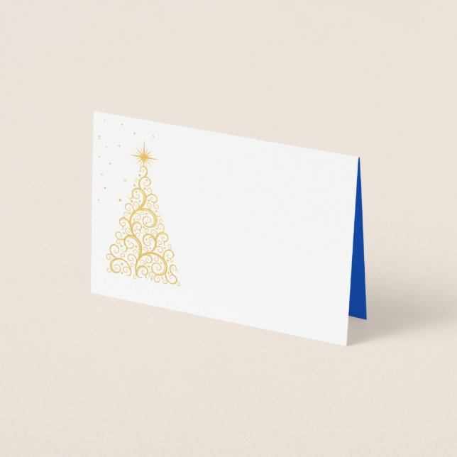 Name Platzkarte Gold Foiled Christmas Tree & Stars Folienkarte (Vorderseite)