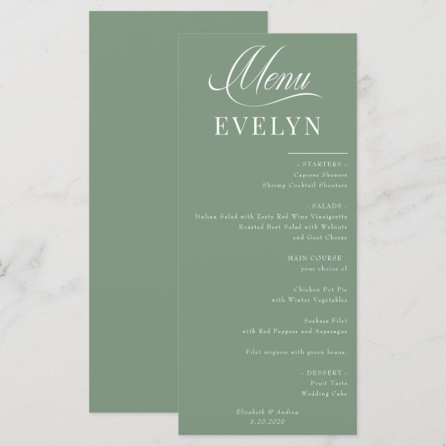 Name Platzkarte | Hochzeitsmenü Menükarte (Vorne/Hinten)