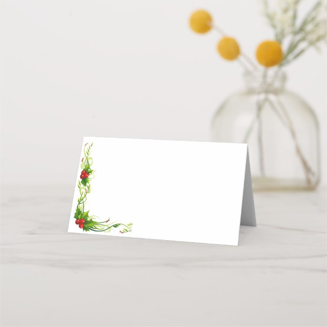 Name Platzkarte-Merry Christmas Holly Platzkarte (Vorderseite)