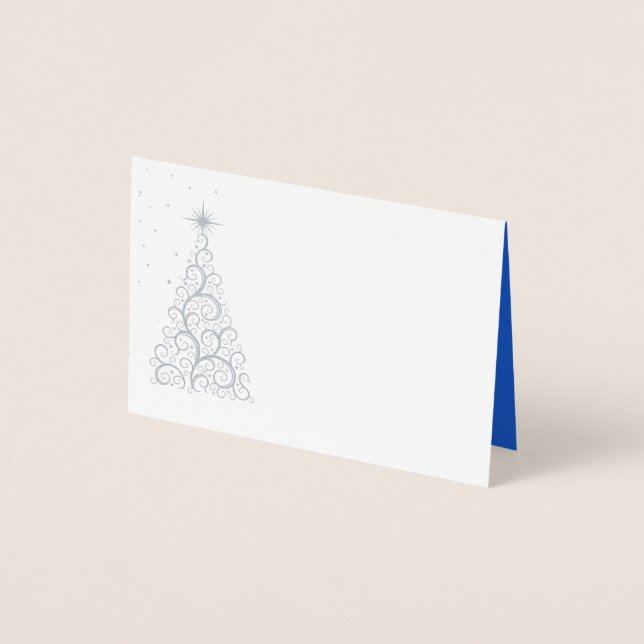 Name Platzkarte SLVR Foiled Christmas Tree & Stars Folienkarte (Vorderseite)