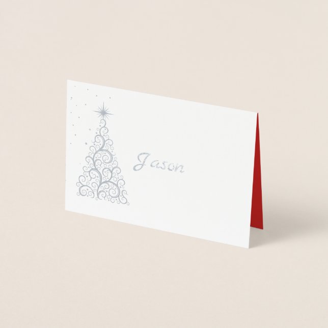 Name Platzkarte SLVR Foiled Christmas Tree & Stars Folienkarte (Vorderseite)