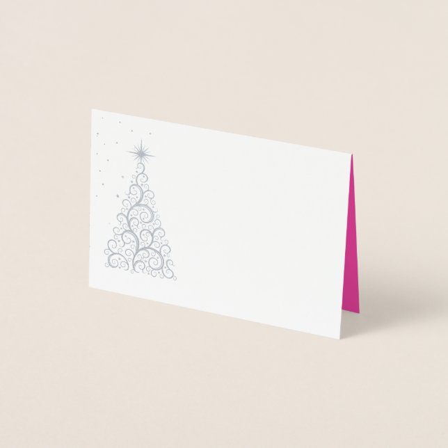 Name Platzkarte SLVR Foiled Christmas Tree & Stars Folienkarte (Vorderseite)