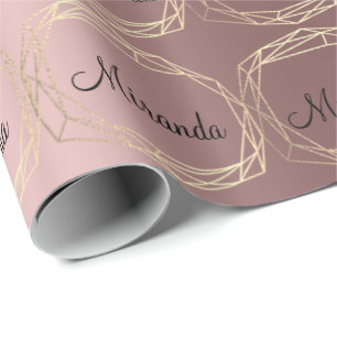 Name Polygonal Black Rose Gold Blush Bridge Diamon Geschenkpapier
