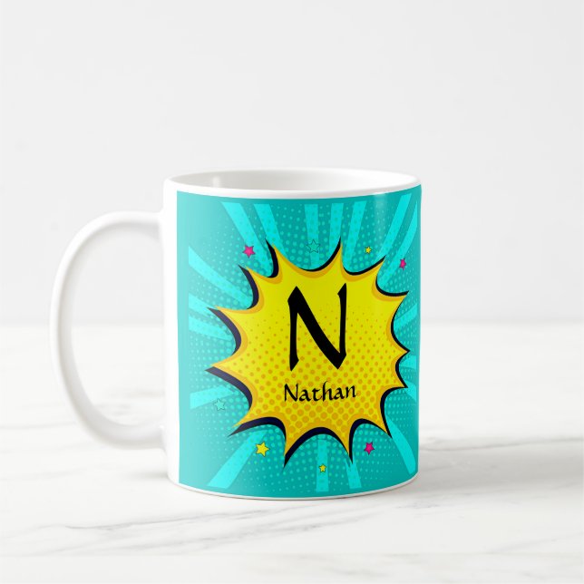 Name, Pop Art ändern - M N O P Q Kaffeetasse (Links)