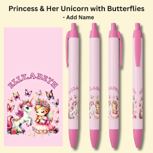 Name Prinzessin & ihre Unikorin & Schmetterlinge R Kugelschreiber