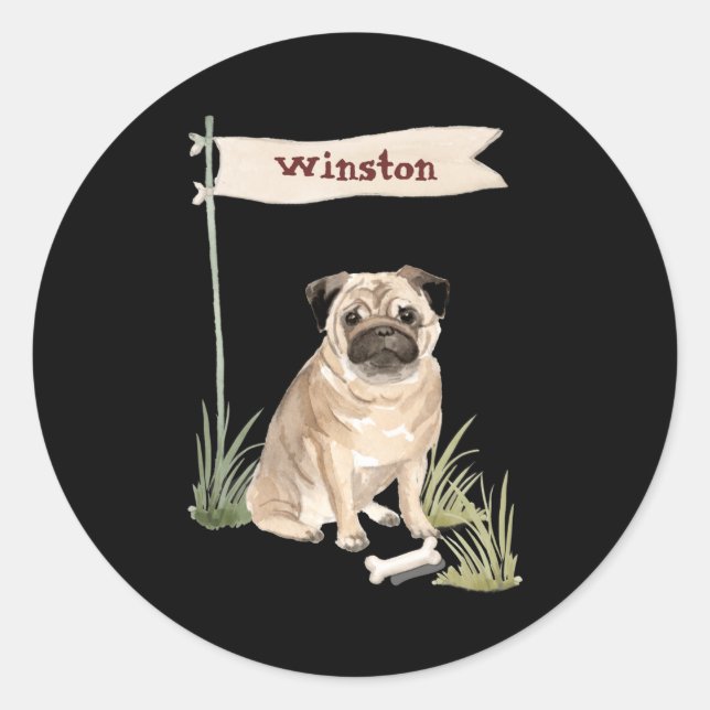 Name Pug Pet Dog  Runder Aufkleber (Vorderseite)