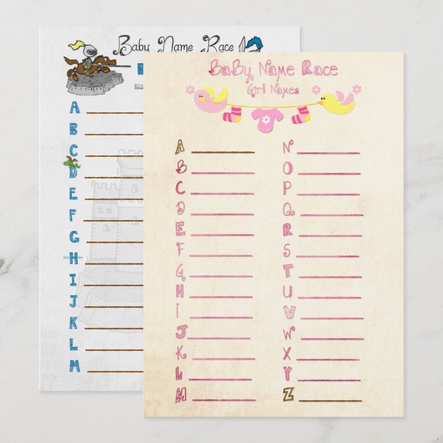 Name Race Baby Showgame Cards Einladung (Vorne/Hinten)