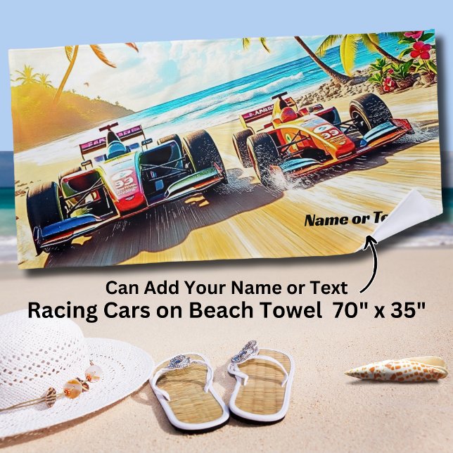 Name, Red Blue Racing Cars auf dem Sand Strandtuch (Von Creator hochgeladen)