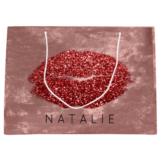 Name Red Kiss Lips Glitzer Rose Makeup Artist Große Geschenktüte (Vorderseite)
