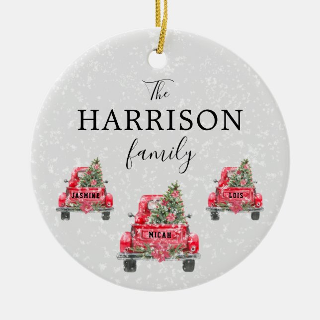 Name Red Truck Weihnachtsbaum Ceram Keramik Ornament (Vorne)