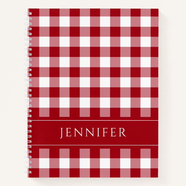 Name Red & White Gingham Checkered Pattern Editor  Notizbuch (Vorderseite)