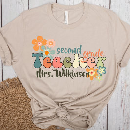 Name Retro Groovy Zurück zur Schule Lehrerin T-Shirt