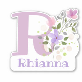 Name Rhianna plus Initial mit Blumendesign Aufkleber