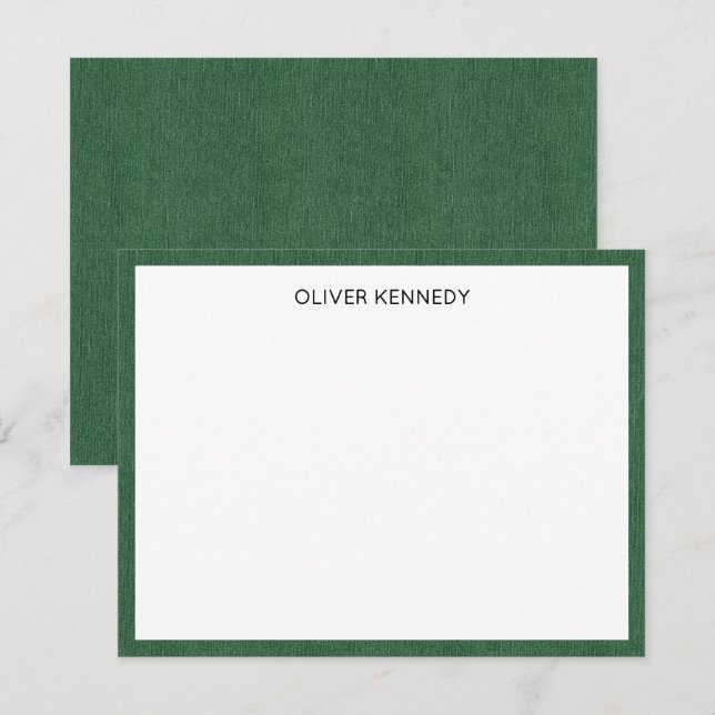 Name || Rich Forest Green Denim Print Frame Mitteilungskarte (Vorne/Hinten)