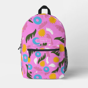 Name Rosa Blumenmuster Moderne Schultasche Bedruckter Rucksack