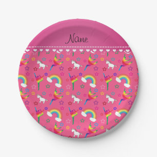 Name Rosa Gymnastik Regenbogen Einhorn Pappteller