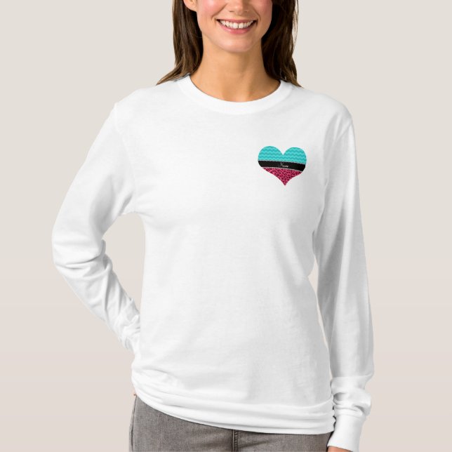 Name Rosa Leoparden türkis Chevronen T-Shirt (Vorderseite)