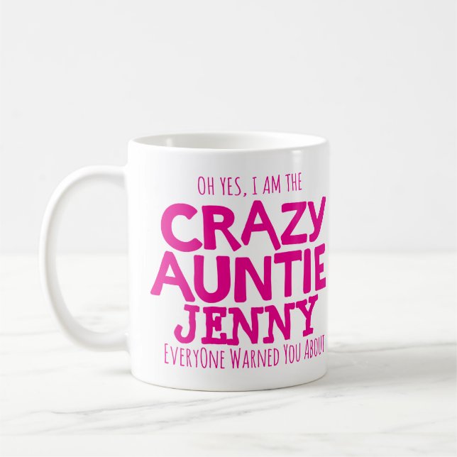 Name-Rosa-Tasse verrückter Tante warnende Kaffeetasse (Links)