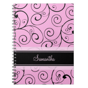 Name-rosa und schwarzes Wirbels-Notizbuch Notizblock
