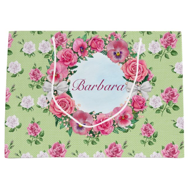 Name Rosa und Weiß Große Geschenktüte (Vorderseite)