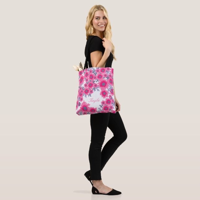 Name Rosa & weiße Pappchen Blumenbeete Blume Tasche (Am Model)
