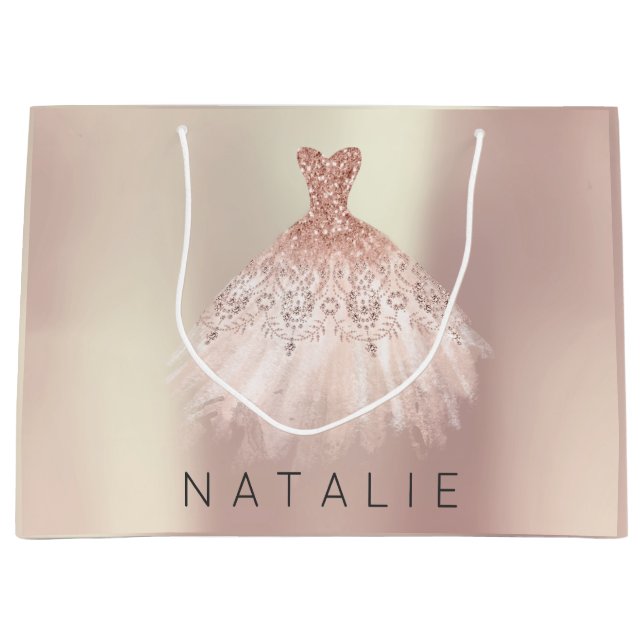 Name Rose Blush Pearl Pink Dress Glitzer Princess Große Geschenktüte (Vorderseite)