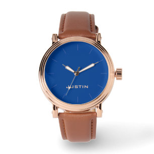 Name, Rose Gold Men Blue Face Brown Band Handrist Armbanduhr