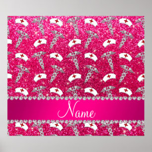 Name Rose Rosa Glitzer Hüte silber Caduceus Poster