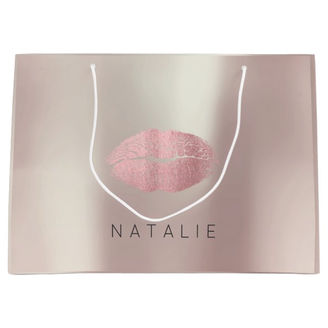 Name Rosen Gold Pink Pearl Kiss Lips Gefallen Gesc Große Geschenktüte (Vorderseite)