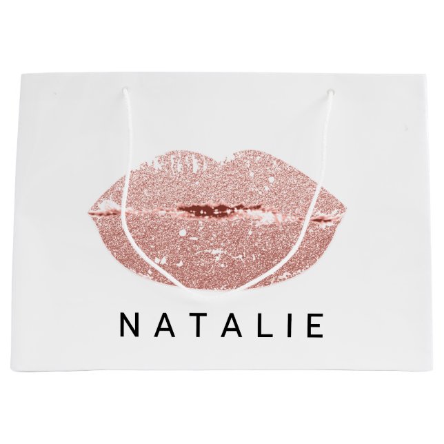 Name Rosen Kiss Lips Glitzer Grau Minimalim Große Geschenktüte (Vorderseite)
